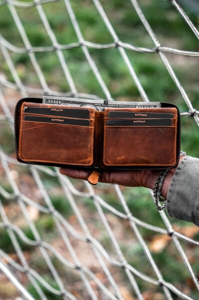 İndiana Jones Fermuarlı Deri Cüzdan /  Vintage Taba