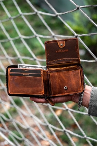 İndiana Jones Fermuarlı Deri Cüzdan /  Vintage Taba