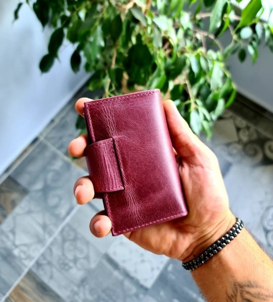 Accordion Deri Kartlık Bordo