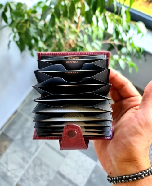 Accordion Deri Kartlık Bordo