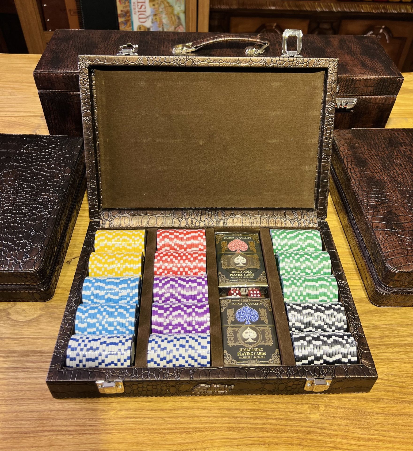 Timsah Desenli Deri Lüks Poker Seti