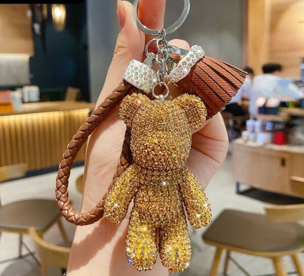 Swarovski Taşlı Gold Ayıcık Anahtarlık