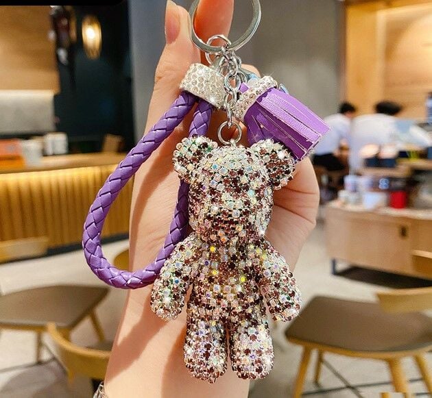 Swarovski Taşlı Lila Ayıcık Anahtarlık