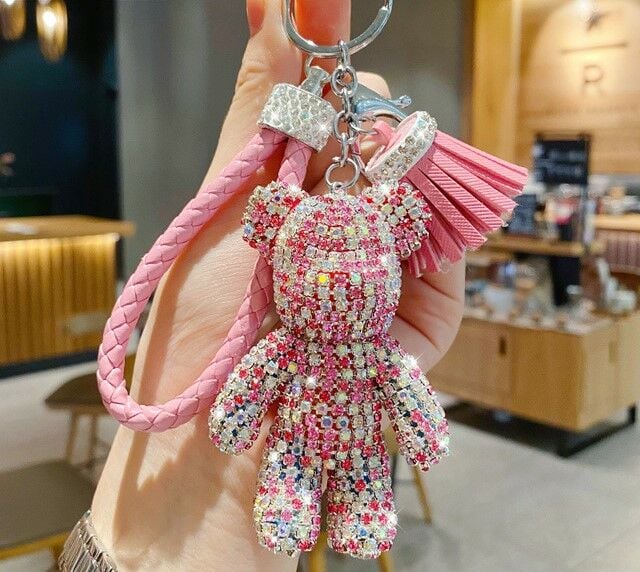 Swarovski Taşlı Pembe Ayıcık Anahtarlık