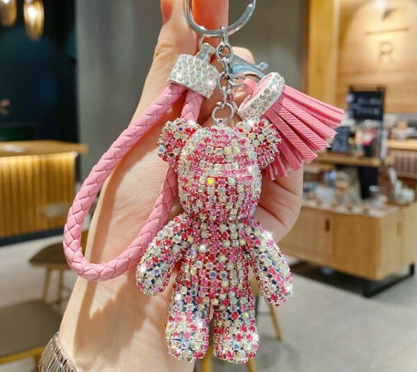 Swarovski Taşlı Pembe Ayıcık Anahtarlık