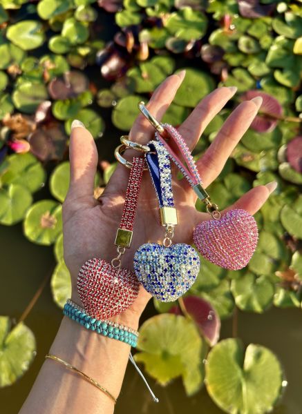 Swarovski Taşlı Kalpli Kırmızı Anahtarlık