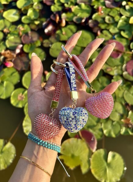 Swarovski Taşlı Kalpli Mavi-Beyaz Anahtarlık