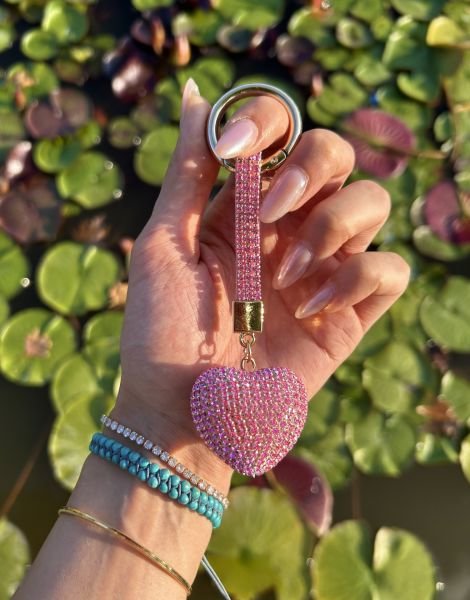 Swarovski Taşlı Kalpli Pembe Anahtarlık