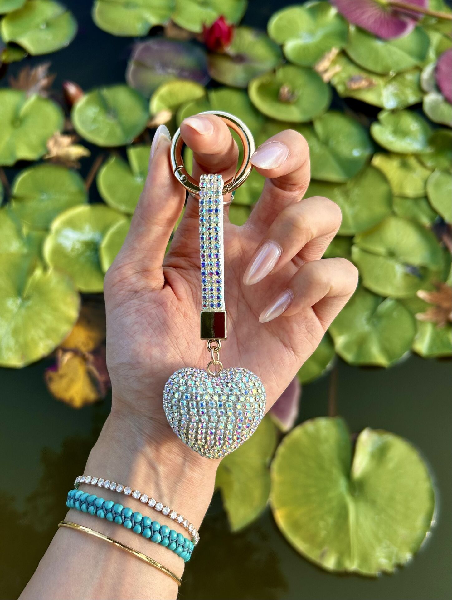 Swarovski Taşlı Kalpli Beyaz Anahtarlık