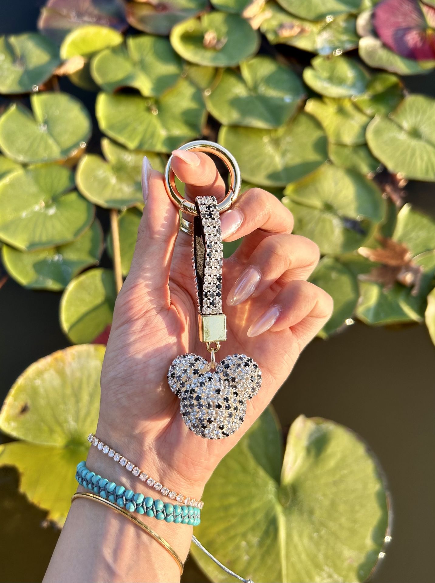Swarovski Taşlı Mickey Siyah-Beyaz Anahtarlık
