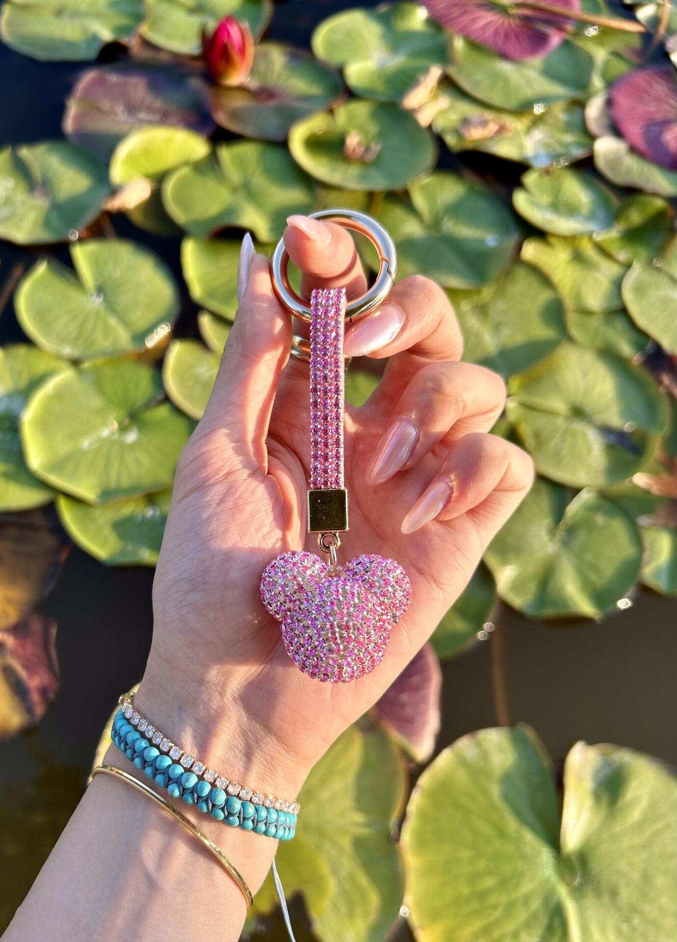 Swarovski Taşlı Mickey Pembe Anahtarlık