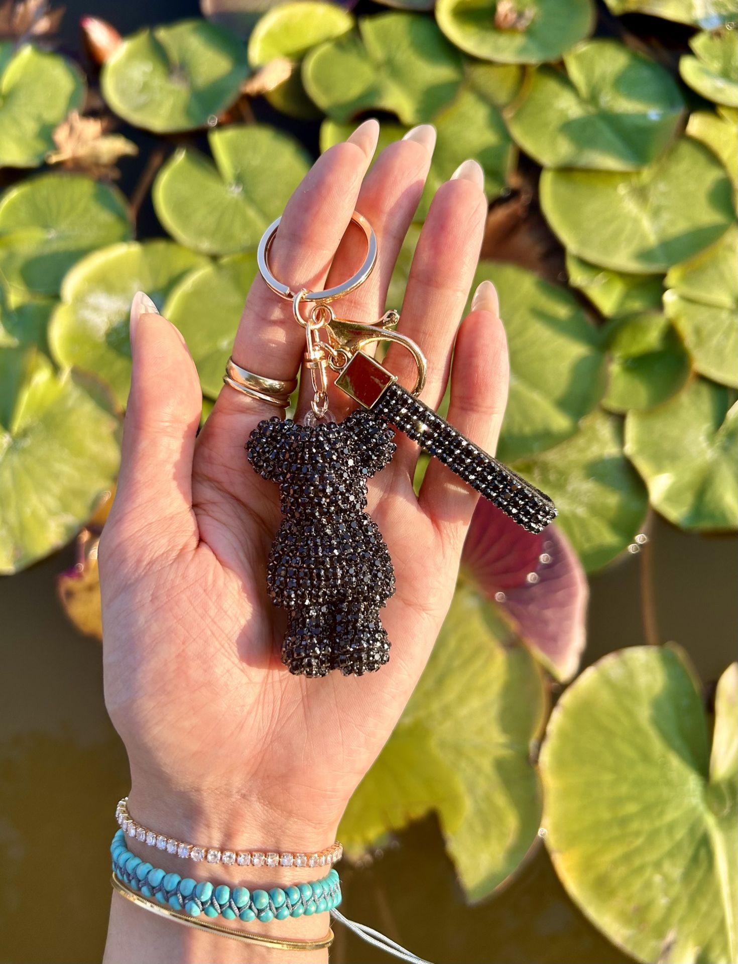 Swarovski Taşlı Ayıcık Siyah Anahtarlık