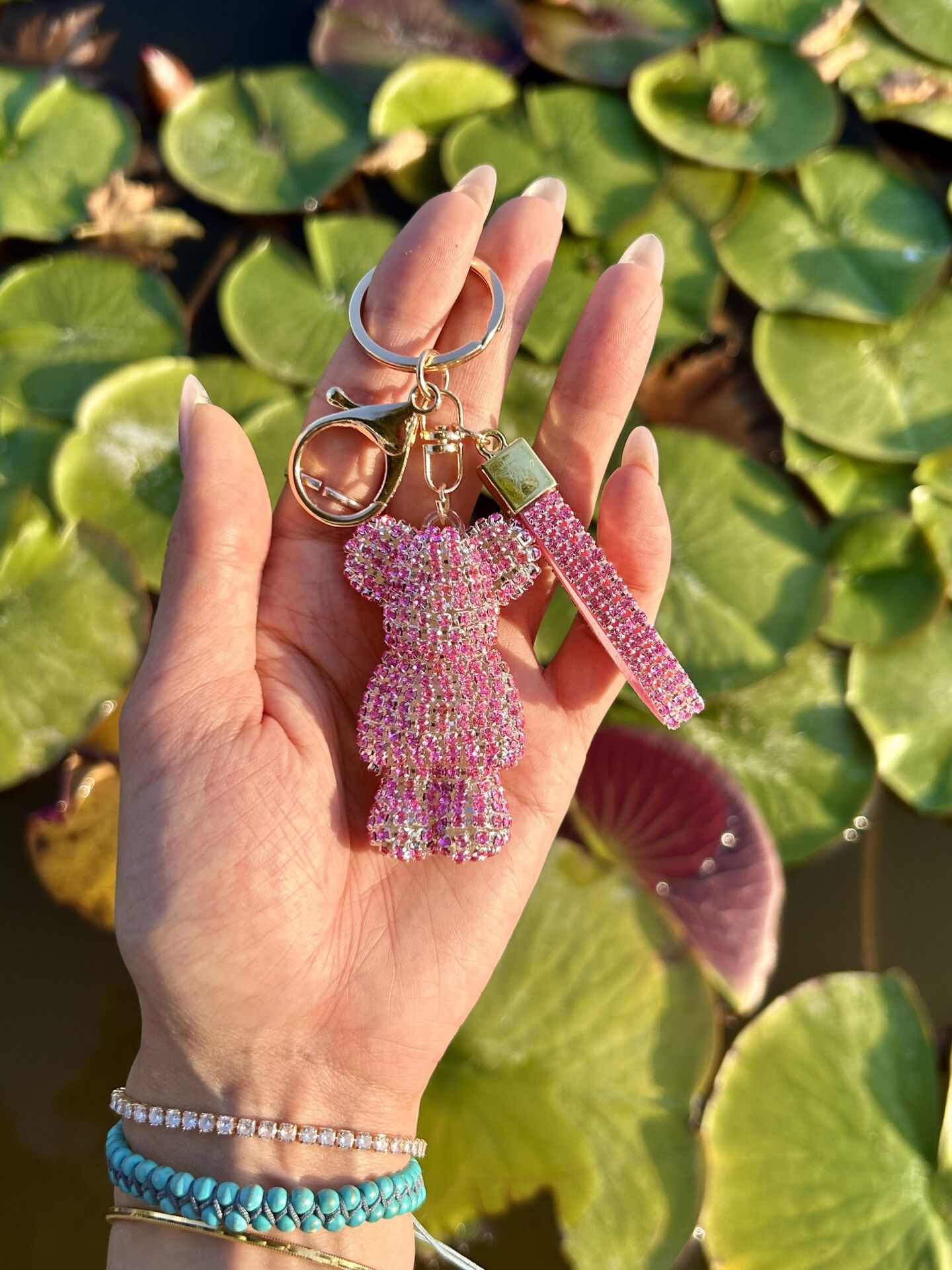 Swarovski Taşlı Ayıcık Pembe Anahtarlık