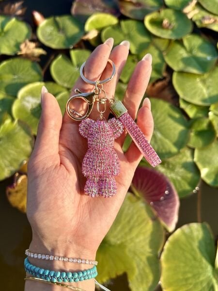 Swarovski Taşlı Ayıcık Pembe Anahtarlık
