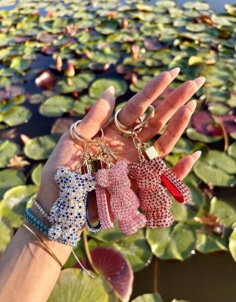 Swarovski Taşlı Ayıcık Pembe Anahtarlık