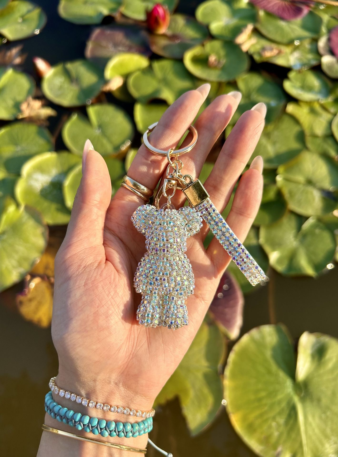 Swarovski Taşlı Ayıcık Beyaz Anahtarlık