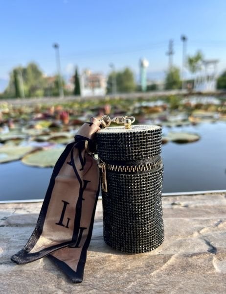 LV Siyah Swarovski Taşlı Fular Anahtarlık