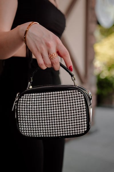 Swarovski Taşlı Rugan El & Omuz Çantası