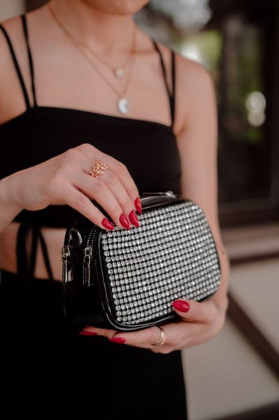 Swarovski Taşlı Rugan El & Omuz Çantası
